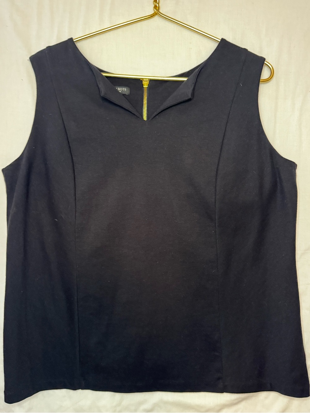 Talbots Black Sleeveless Tank with Gold Zip Accent